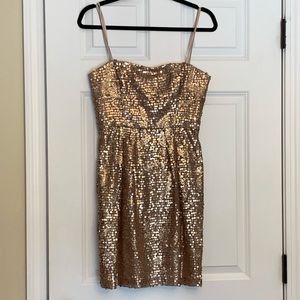 BCBGMaxAzria sequined strapless dress, gold